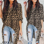 2019 Women Ladies V-Neck Casual Blouse Flare Sleeve Irregular Leopard Print Shirt Tops Hot