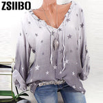 Summer Women Clothing 2019 Stars Print Chiffon Blouse Casual Long-sleeved Shirt Blusas Women Loose Plus Size Tunic