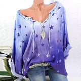 Summer Women Clothing 2019 Stars Print Chiffon Blouse Casual Long-sleeved Shirt Blusas Women Loose Plus Size Tunic