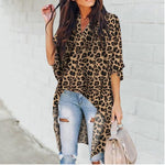 2019 Women Ladies V-Neck Casual Blouse Flare Sleeve Irregular Leopard Print Shirt Tops Hot