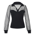 Sexy Long Sleeve Vintage Polka Dot Mesh Transparent Blouse Shirt See Through Womens Tops And Blouses Elegant Ladies Tops SJ4333R