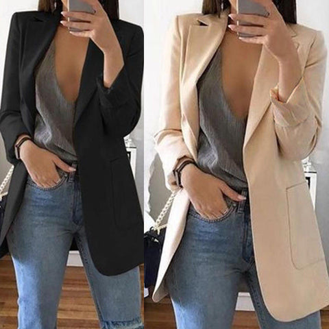 Hirigin Brand 2019 New Arrival Women Ladies Long Sleeve Cardigan Slim Jackets Suit Coat Work Jacket Casual Mid Coat Lapel