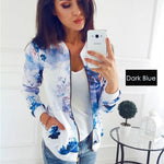 8 Colors Bomber Basic Jacket Women Zipper Long Sleeve Outwear Casual Tops Female Coat Kimono Basic Bomber Jacket Women Floral