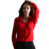 Women Chiffon Blouse White Red Black Blue Turn Down Collar Long Sleeve Wear to Work OL Office Lady Shirt Business Women Tops