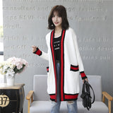 New Women Jacket Coat Autumn Winter Long Sleeve Contrast Striped Cardigan Knitted Casual Loose Pocket Jacket manteau femme hiver