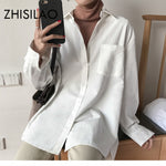 ZHISILAO Chic Solid Shirts Long Sleeve Cotton Linen Blouse Plus Size Shirts Oversize White Blouse Maxi Boyfriends Chemisier